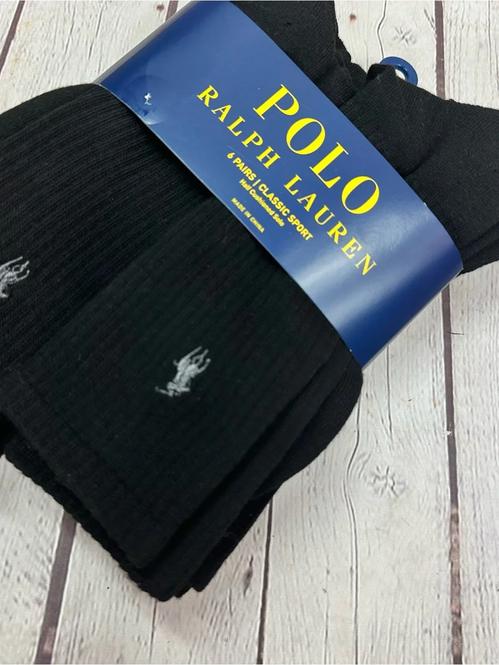 Polo by Ralph Lauren Black Ribbed Crew Socks - 6 Pack